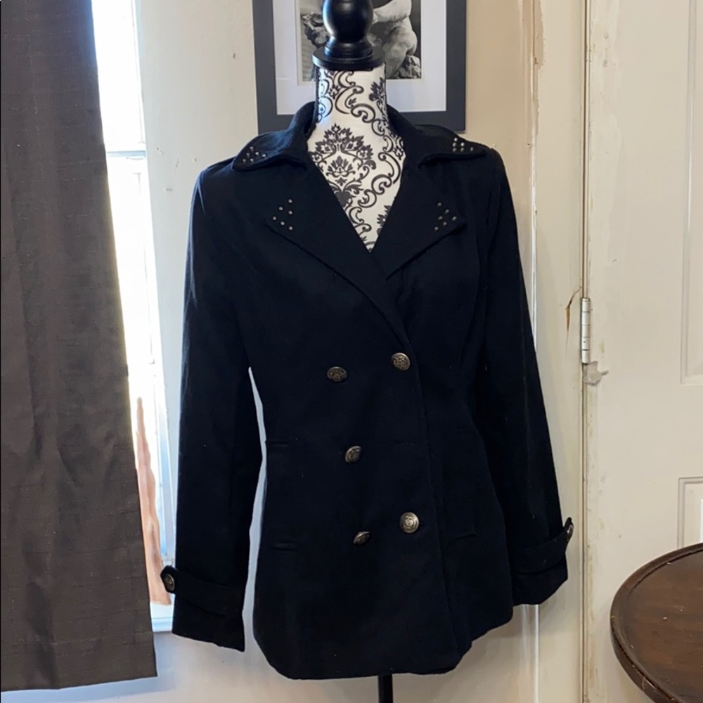 Black Stud embellished pea coat